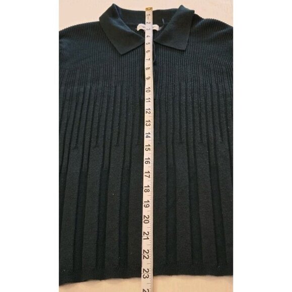 Calvin Klein Women Size L Dark Green Ribbed Collared Pullover Buttoned Sweater - Picture 9 of 9